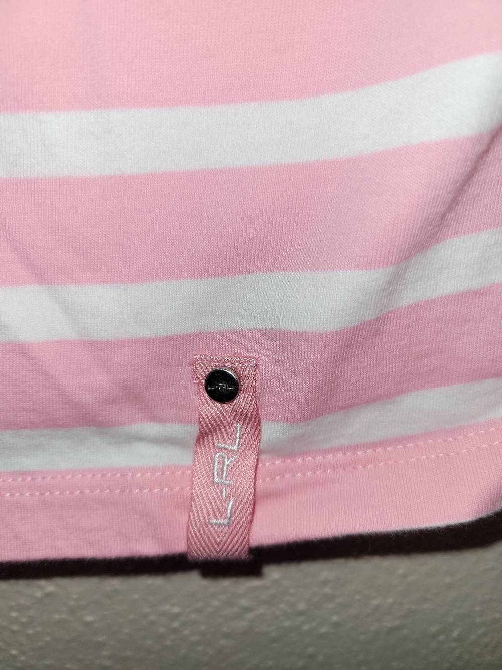 Lauren Ralph Lauren Active Pink White Striped V-Neck Tee Small - Picture 3 of 6